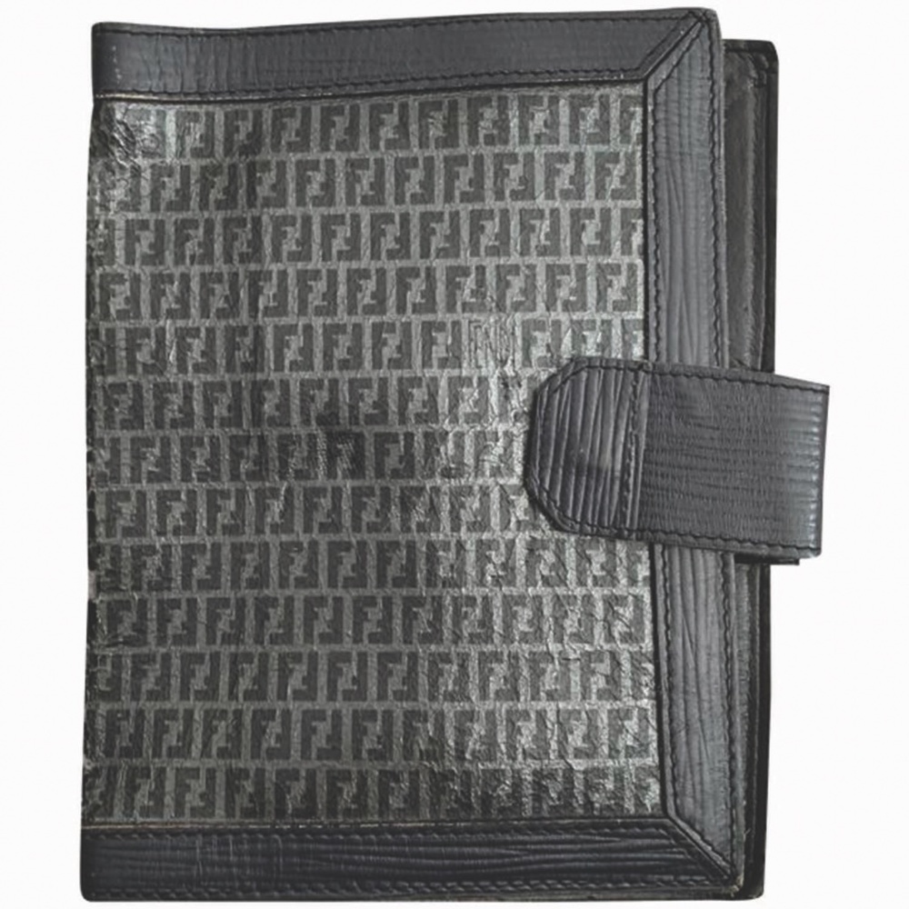 Vintage Fendi Black & Pewter Passport Holder Wallet